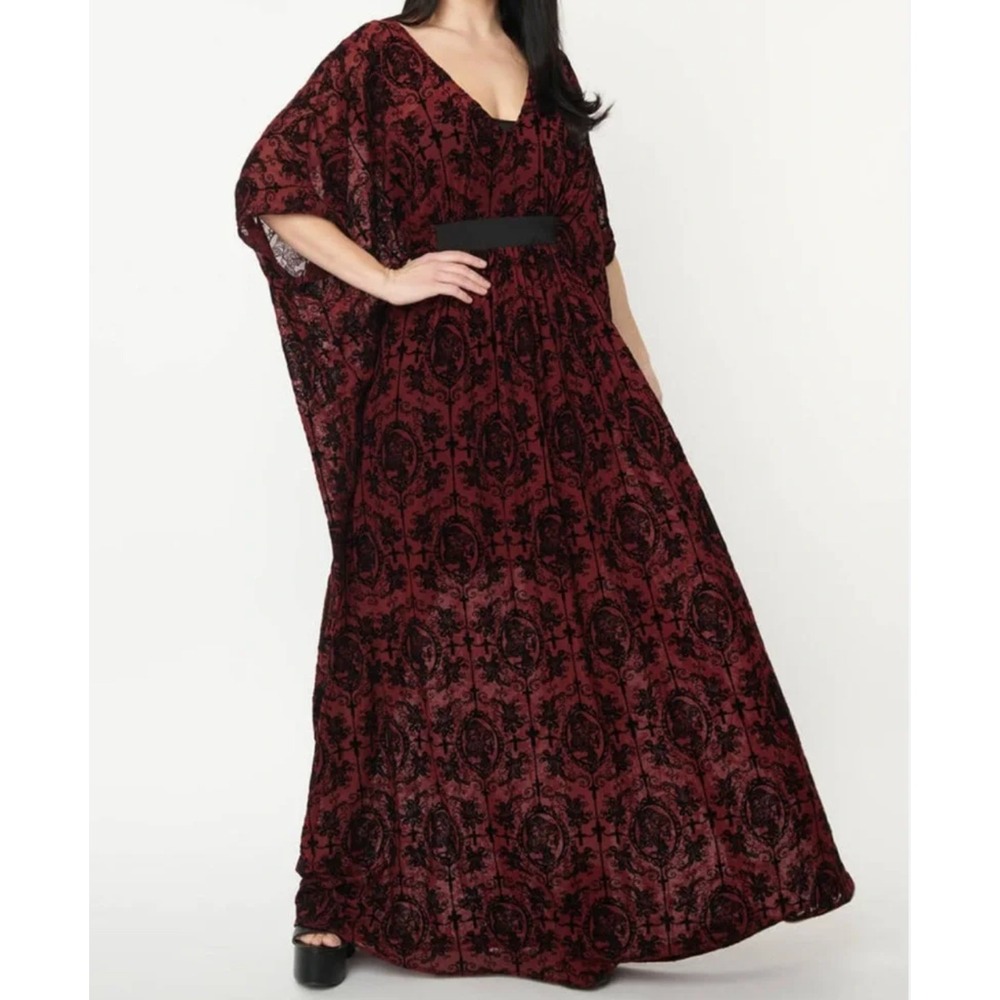 Unique Vintage Kaftan Dress OS Plus Burton Catrina Burgundy Velvet Gothic Witchy